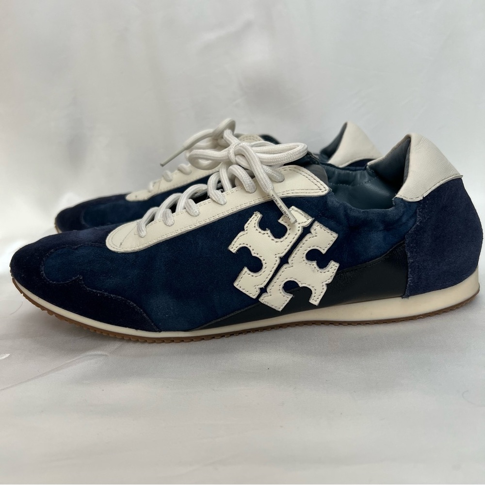 Tory Burch Suede/Leather Perfect Navy Ballet Sneakers Lace Up Size 9.5 New - Picture 2 of 9